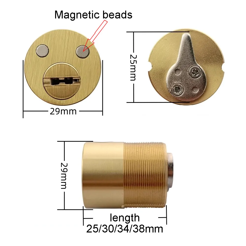 Hotel electronic credit card lock  core with magnetic beads round cylinder with 6 C-class key brass body length 25 30 34 38mm