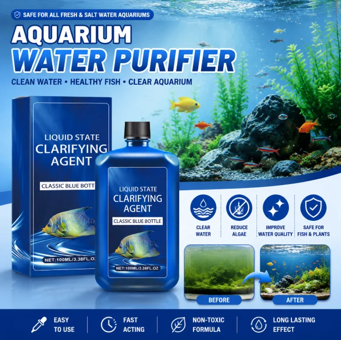 Clarificador de agua para acuario de 100ml, purificador de agua de acción rápida, elimina el agua amarilla opaca, fórmula segura, acondicionador de agua para agua dulce