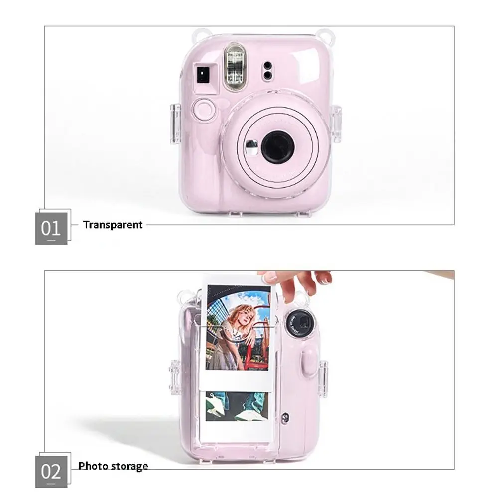 Transparent Instant Camera Bag with Cute Sticker Protective Case for Fujifilm instax mini12 Camera Cover Protective Shell