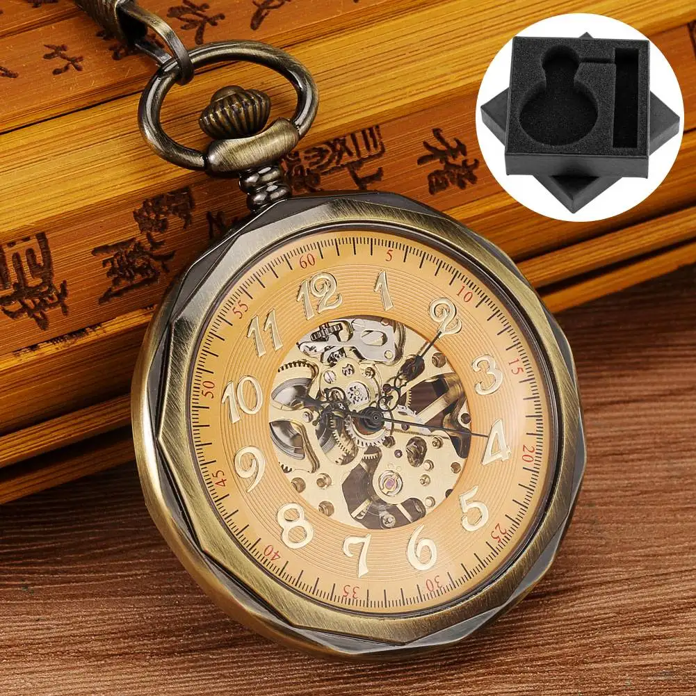 

Циферблат с открытым лицом и арабскими цифрами, бронзовые механические карманные часы с ручным заводом, 30 см, карманная цепочка, антикварные модные часы с подвеской