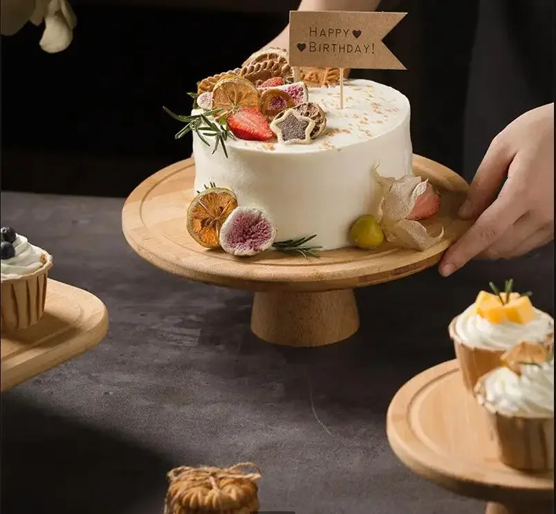 

High Foot Cake Plate Party Afternoon Tea Wood Tray Home Kitchen Dessert Fruit Tableware Decoration