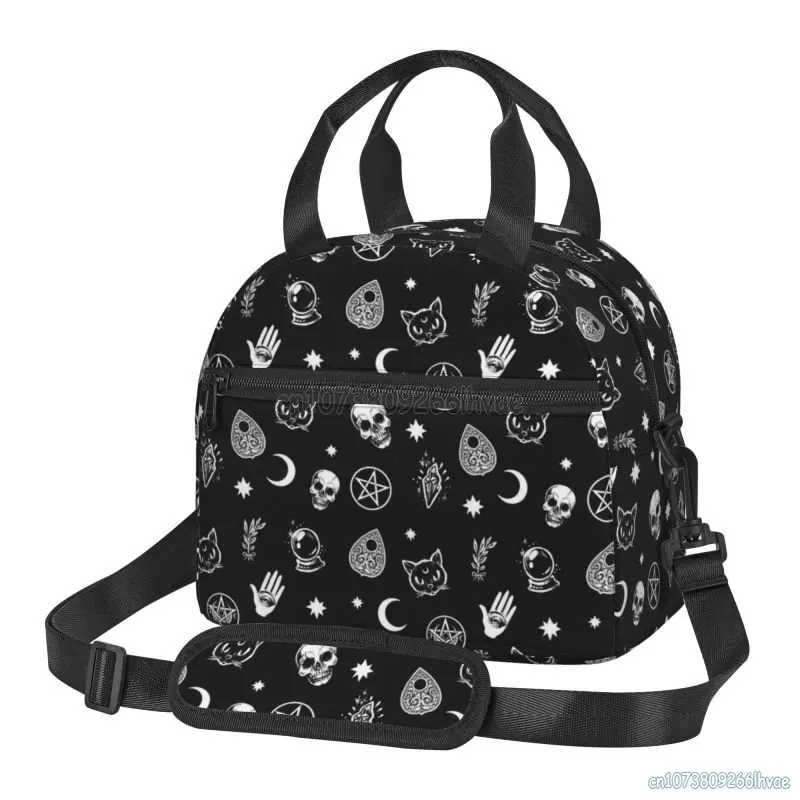 Black Witch Skull Moon Divination Insulated Lunch Bag Portable Thermal Cooler Bento Box for Women Children School Work Picnic