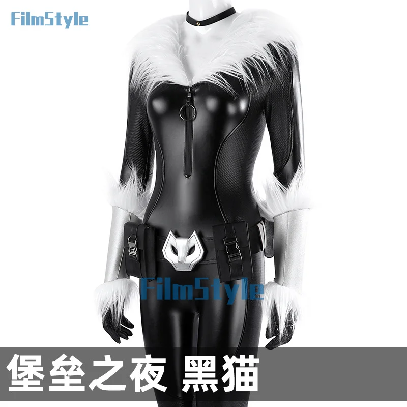 Sexy Zentai Black Cat Felicia Hardy Cosplay Fortnit and Costume Leather Jumpsuit Mask Waist Bag Accessories Halloween Uniform