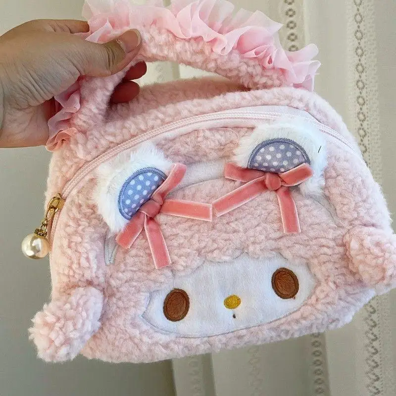 Kawaii Cute Mymelody Piano Plush Cosmetic Bag Large Capacity Storage Bag Travel Toiletries Storage Bag Girlfriend Birthday Gifts