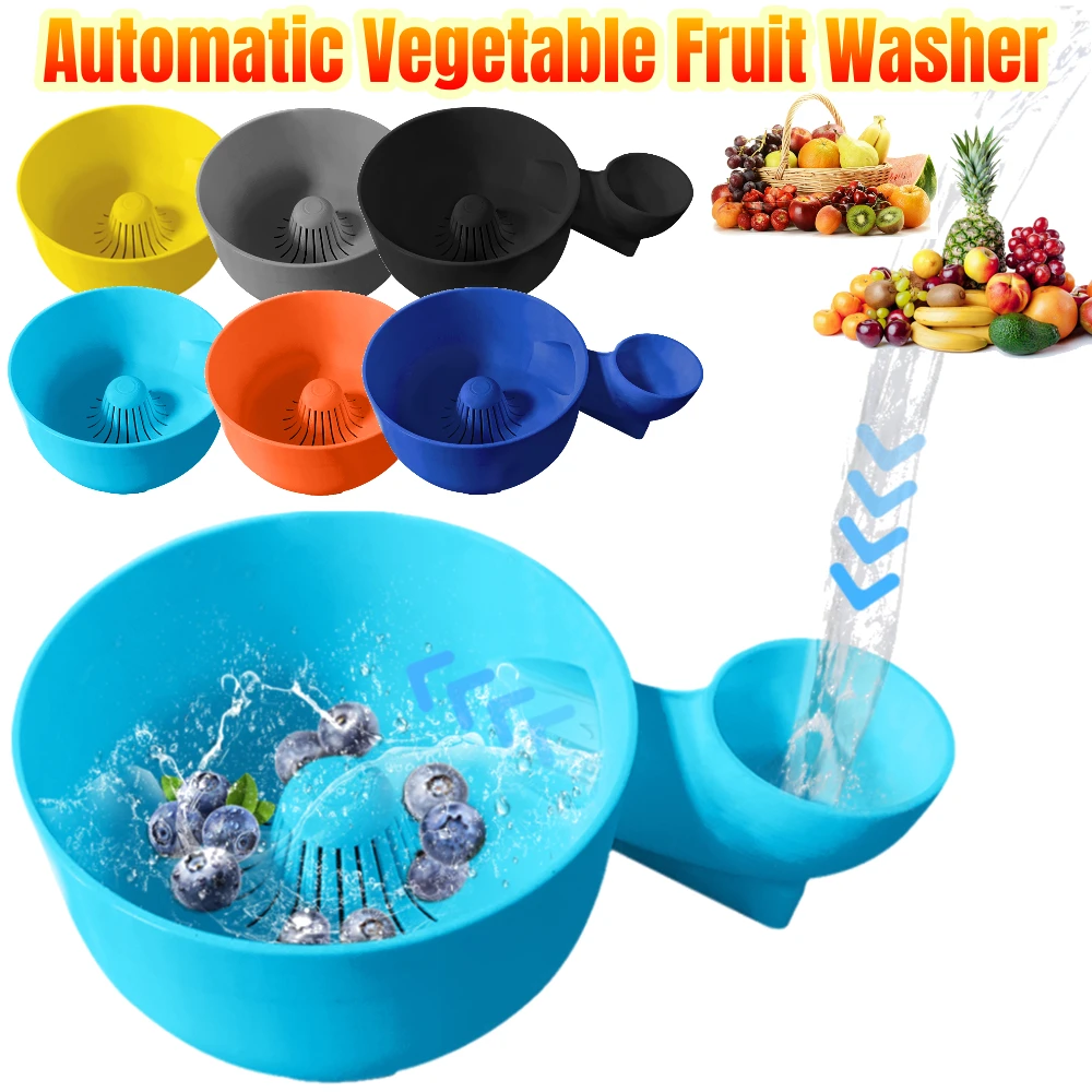 Automatic Vegetable Fruit Washer Portable Fruit Wash Bowl Washing Spinner BPA-free Cleaning Basket Home Kitchen Outdoor Picnic