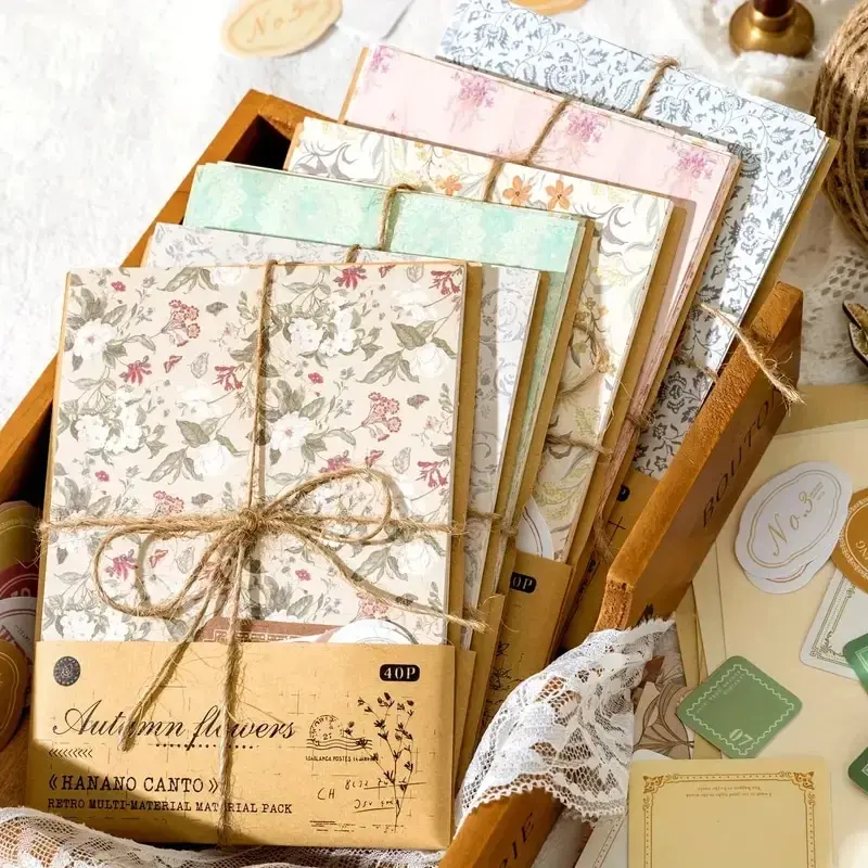 40pcs, Material Paper Package, Vintage Small Broken Flower Journal Material Base Decoration Collage Paper