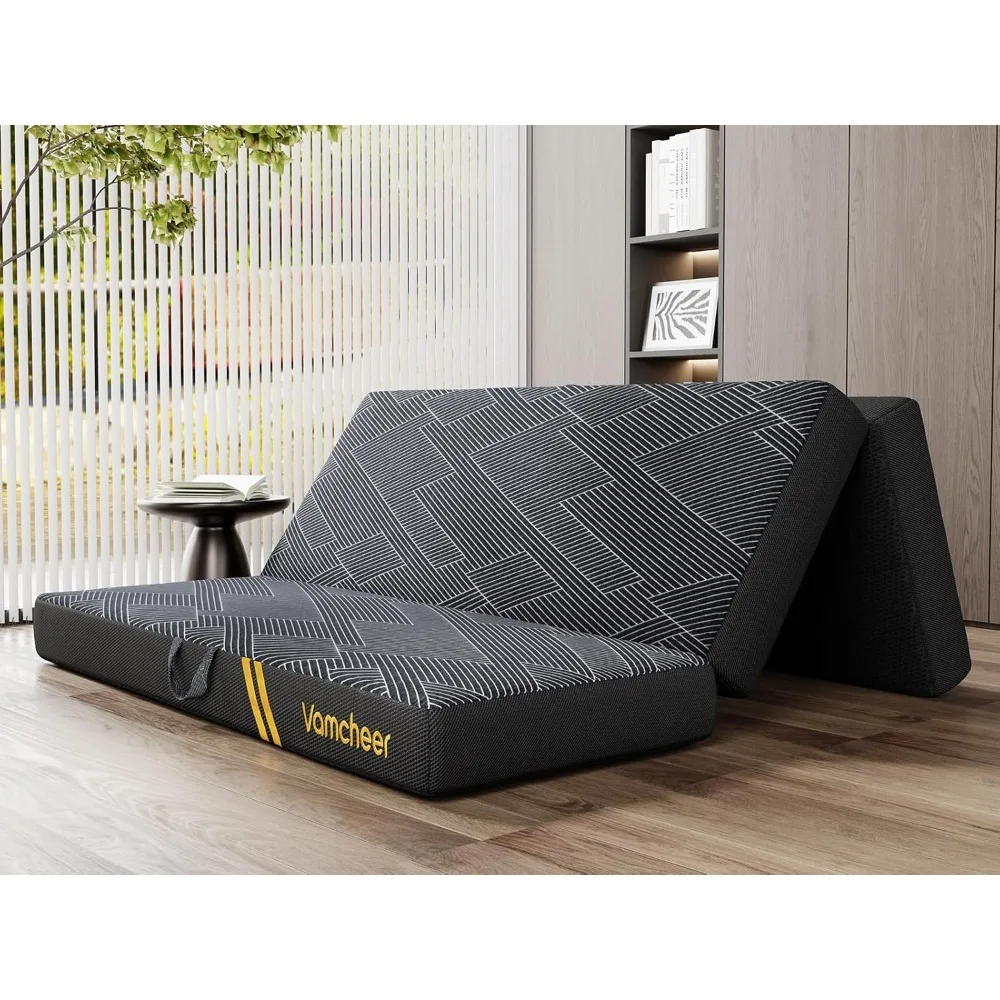 

queen size 6 inch foldable mattress with tri-fold memory foam and removable, washable cover