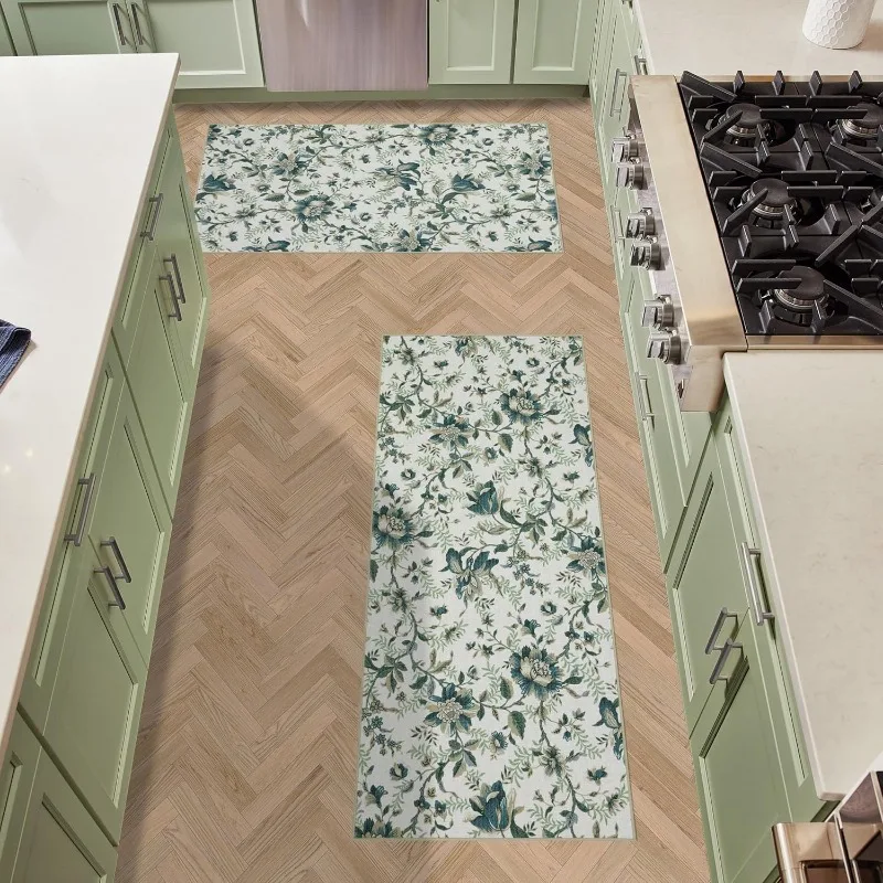 

Beige Edita's Garden Floral Machine Washable & Slip Resistant 2 Piece Set - 26" x 45" Accent Rug & 26" x60" Runner