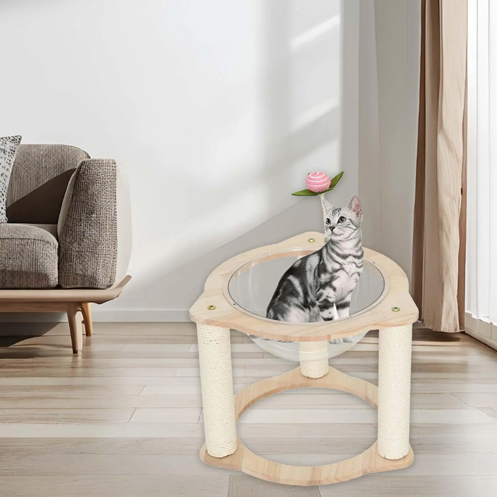 

Wood Capsule Cat Bed Small Pets Bed Freestanding Scratcher Toy Kitty Bed Kitten Nest for Indoor Cats Four Seasons Universal