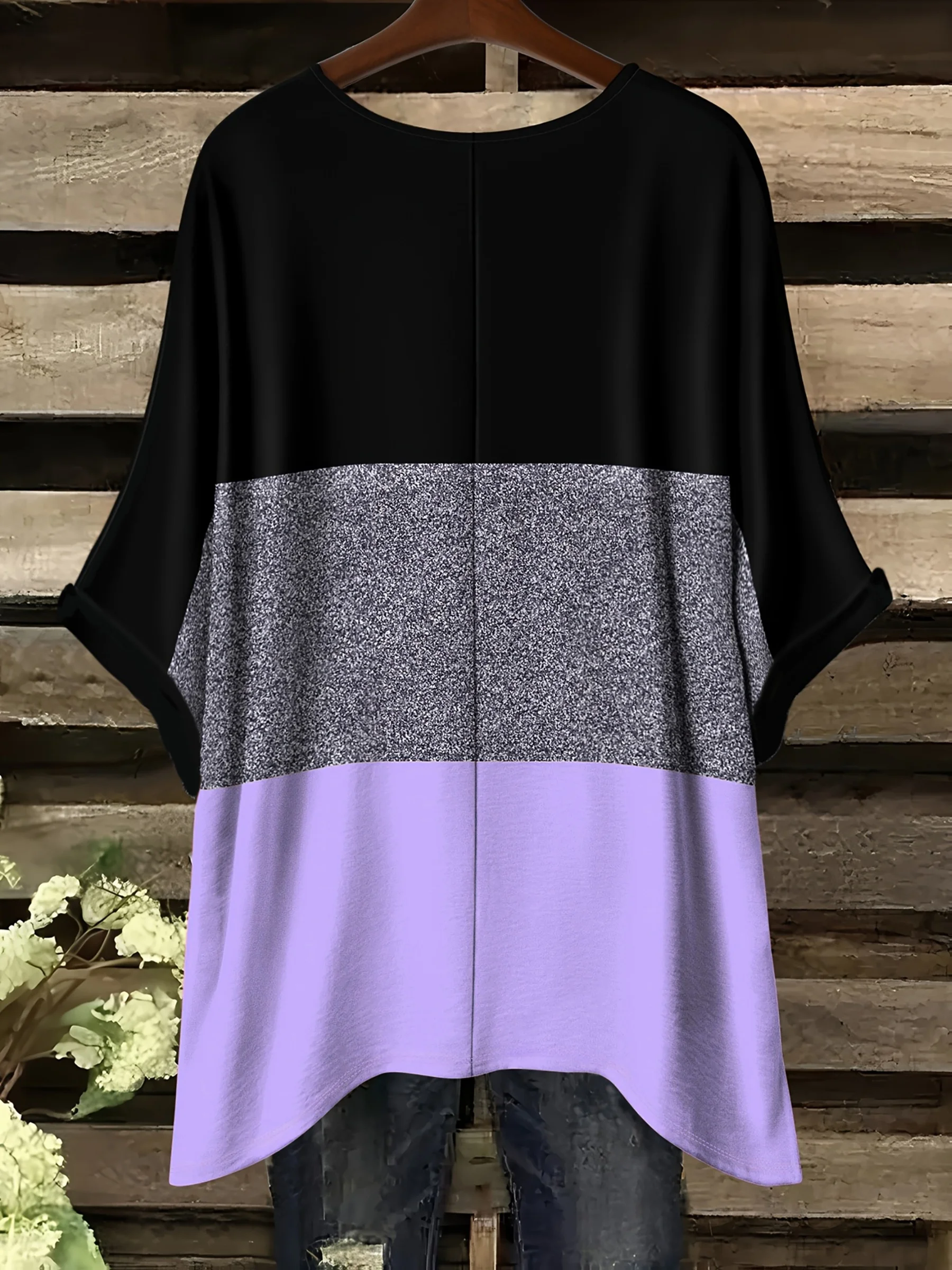 Stilvolles Plus-Size-Oberteil für Damen mit Farbblock-Design und Herz-Motiv für mühelosen Chic – Detail 5