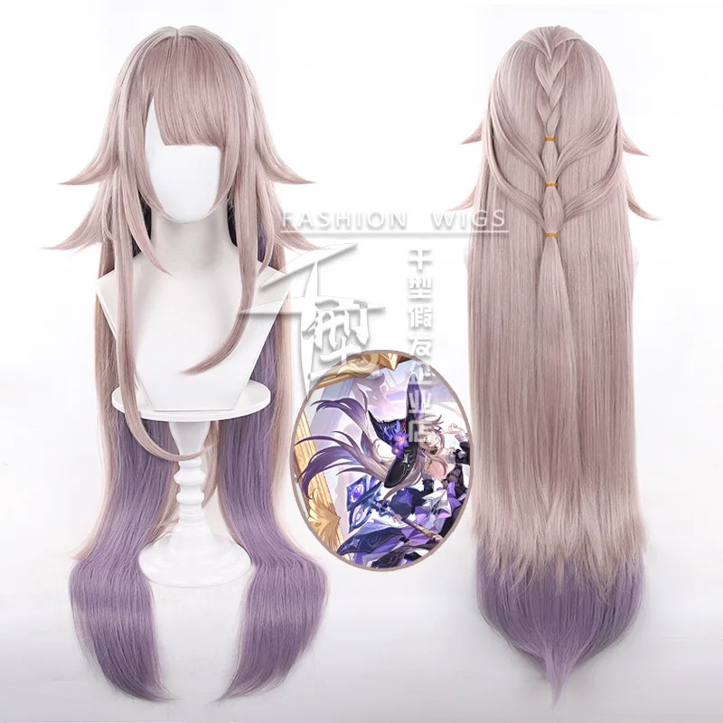 La parrucca cosplay Herta 110 cm capelli lunghi parrucca sintetica resistente al calore Honkai Star Rail + berretto per parrucca parrucca cosplay di Halloween per feste