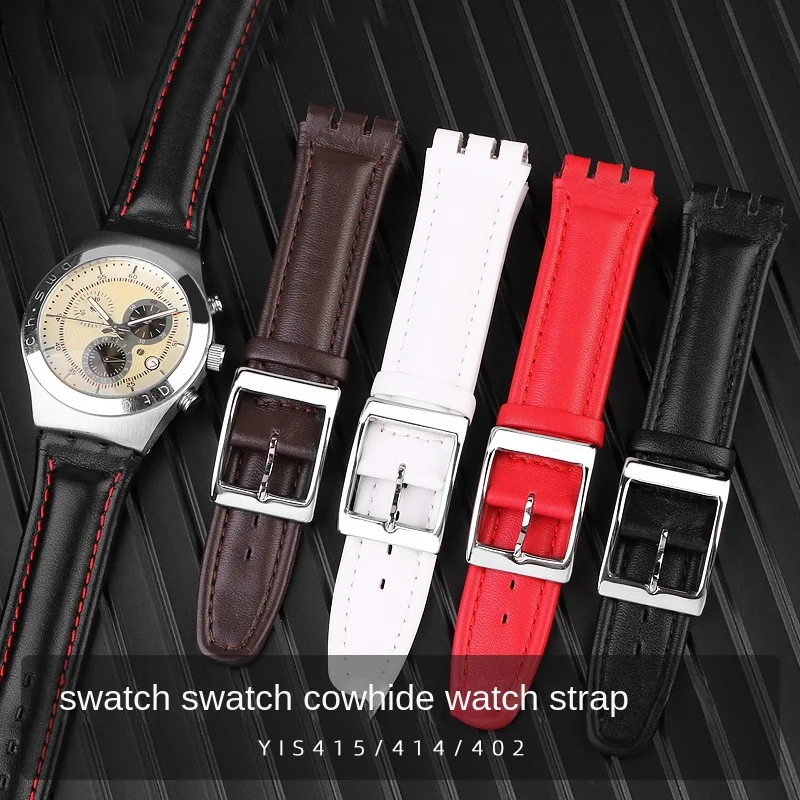 

For Swatch YCS YAS YGS series genuine leather strap 17mm 19mm textured interface simple plain weave couple strap