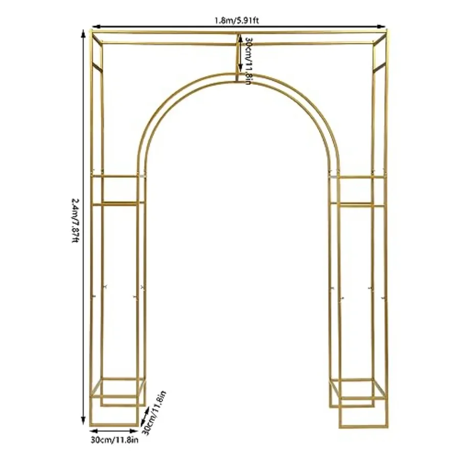 Wedding Arch Backdrop Stand for Garden Photo Booth, Gold Metal Frame, 5.91 x 7.87FT Square Balloon Arch Stand with Sheer Fabric
