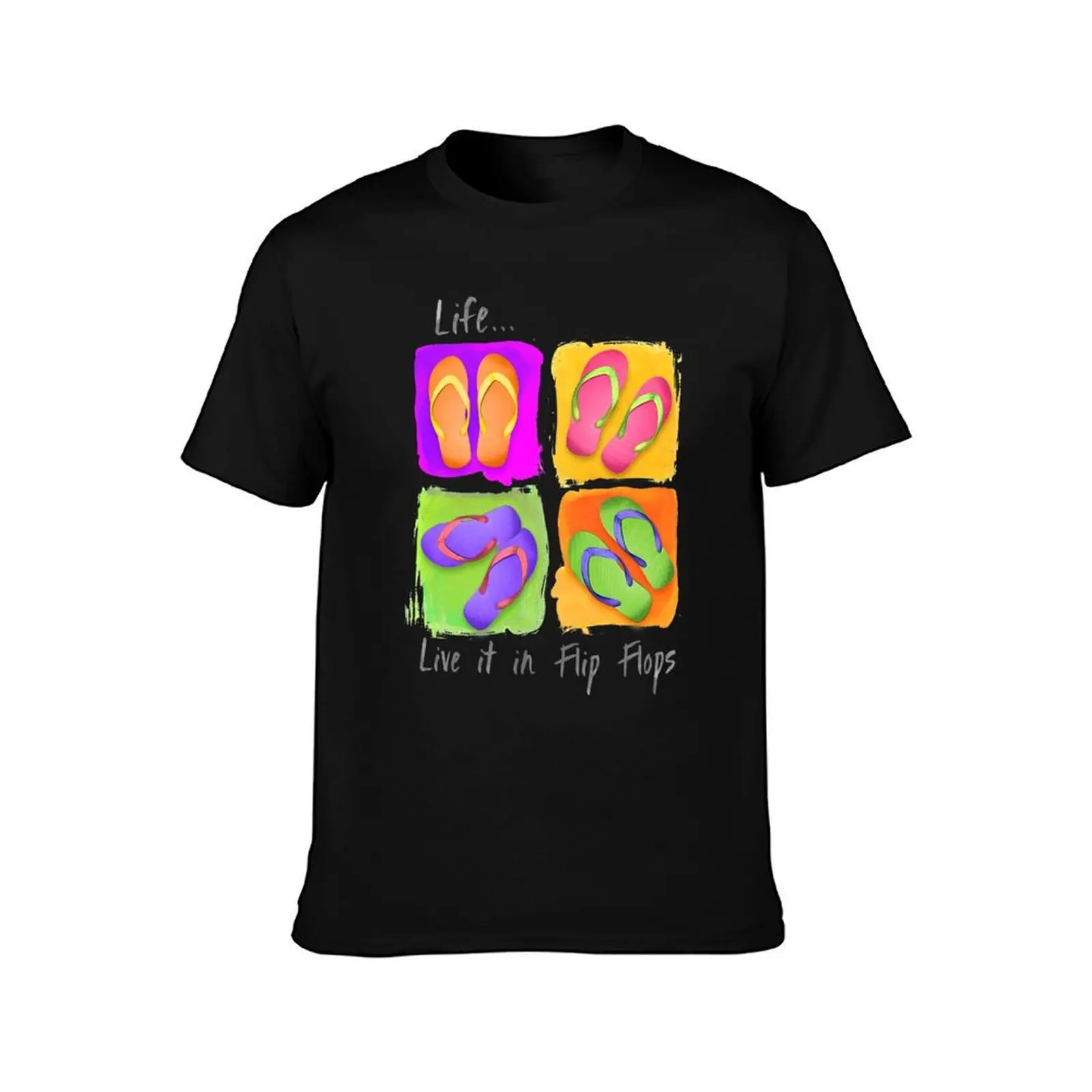 live in Flip Flops T-Shirt, Summer Casual Cotton Tee, Oversized Streetwear Tops, Vintage Graphic Print, Loose Fit Short Sleeve