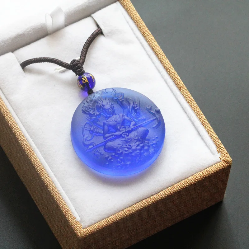 Chinese Style Lucky Blessing Liuli Nezha Pendant Necklace For Men Traditional Chinese Amulet Jewelry Good Fortune Protection Gif