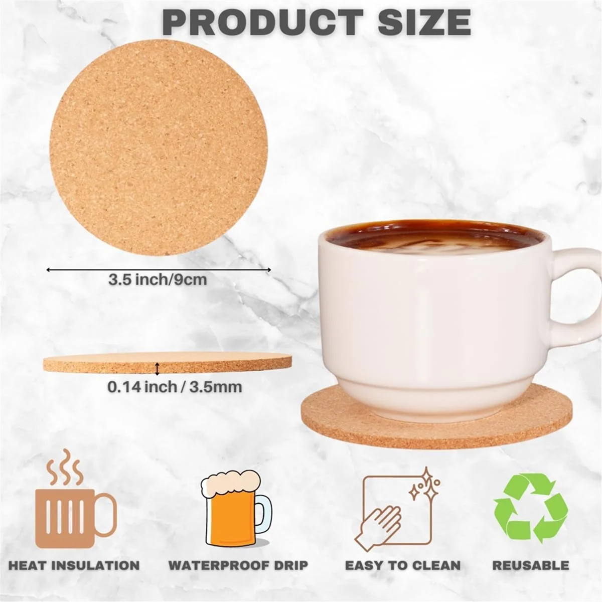 Cork Coasters Set of 50- 3.5In Round,Eco-Friendly Drink Pads for Home,Office,Bar,Perfect for Coffee Tables,Desks & More HOT