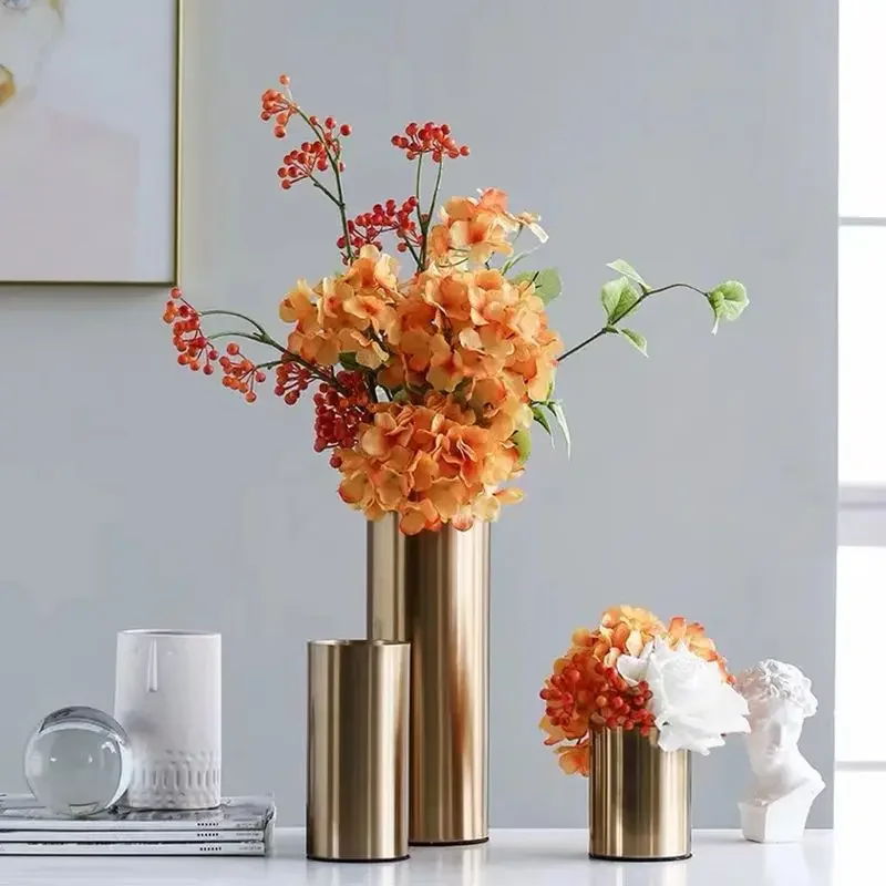 Light Luxury Metal Flower Vase Europe Minimalist Living Room Balcony Office Desk Flowerpot Decor Green Planters Garden Organizer