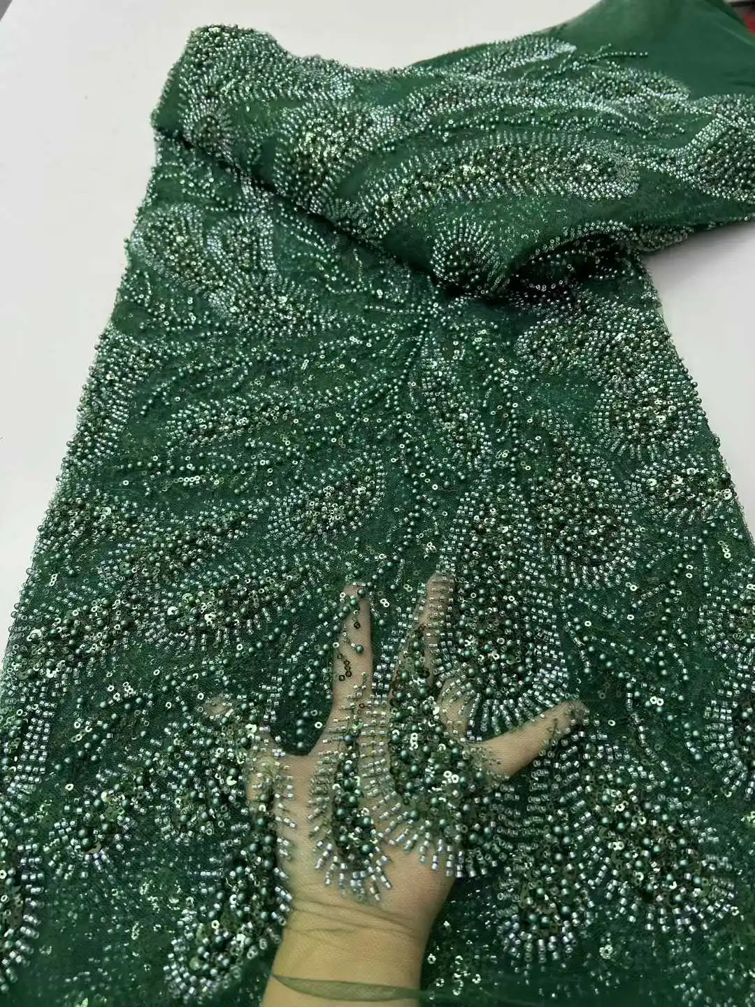 프랑스 아프리카 3D 레이스 원단 2025 비즈 고품질 자수 여성 웨딩 드레스 나이지리아 레이스 메쉬 원단 5야드