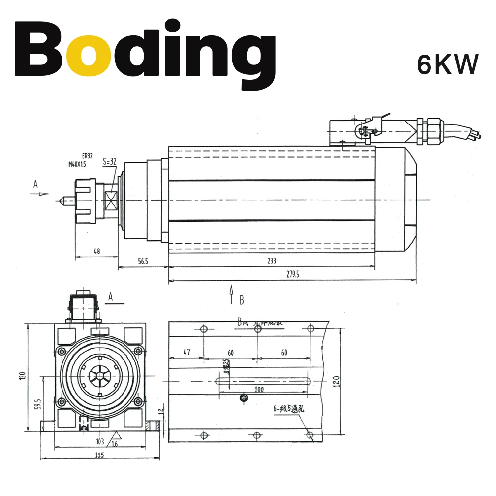 BODING 4.5KW CNC Air Cooled Spindle Motor 380V 220V ER32 18000RPM 300Hz 600Hz GDZ120x103 For CNC Engraving Machine