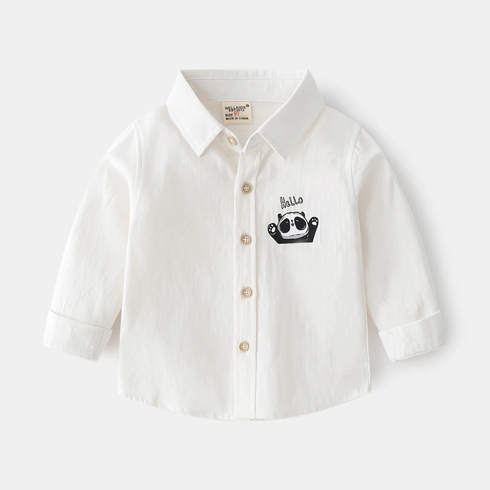 Baby Boys Thin Section Lapel Soft Cotton Shirt Casual Boys Spring and Fall Outside Cartoon Shirt