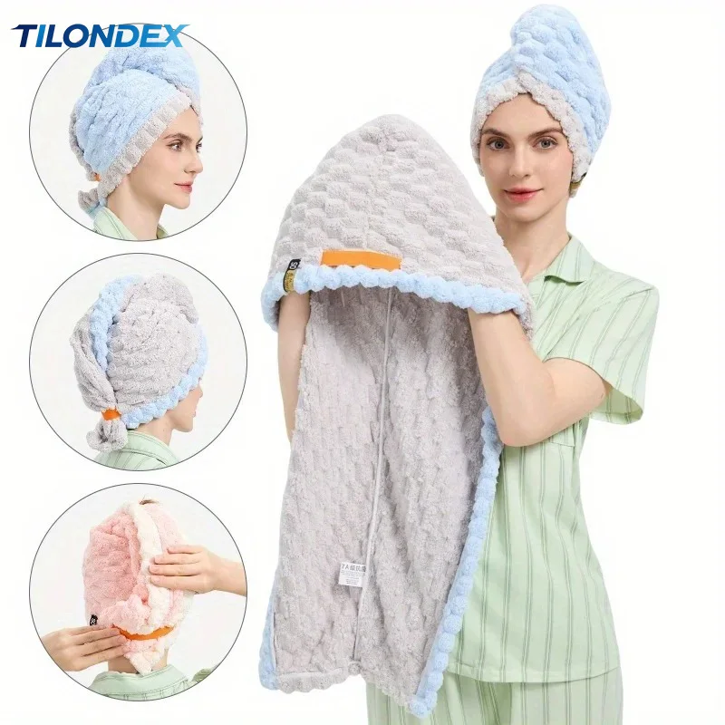 TILONDEX Striped Coral Fleece Hair Turban Quick-Drying Button Closure Women's Hair Wrap Stylish Hair Accessory for All Ages