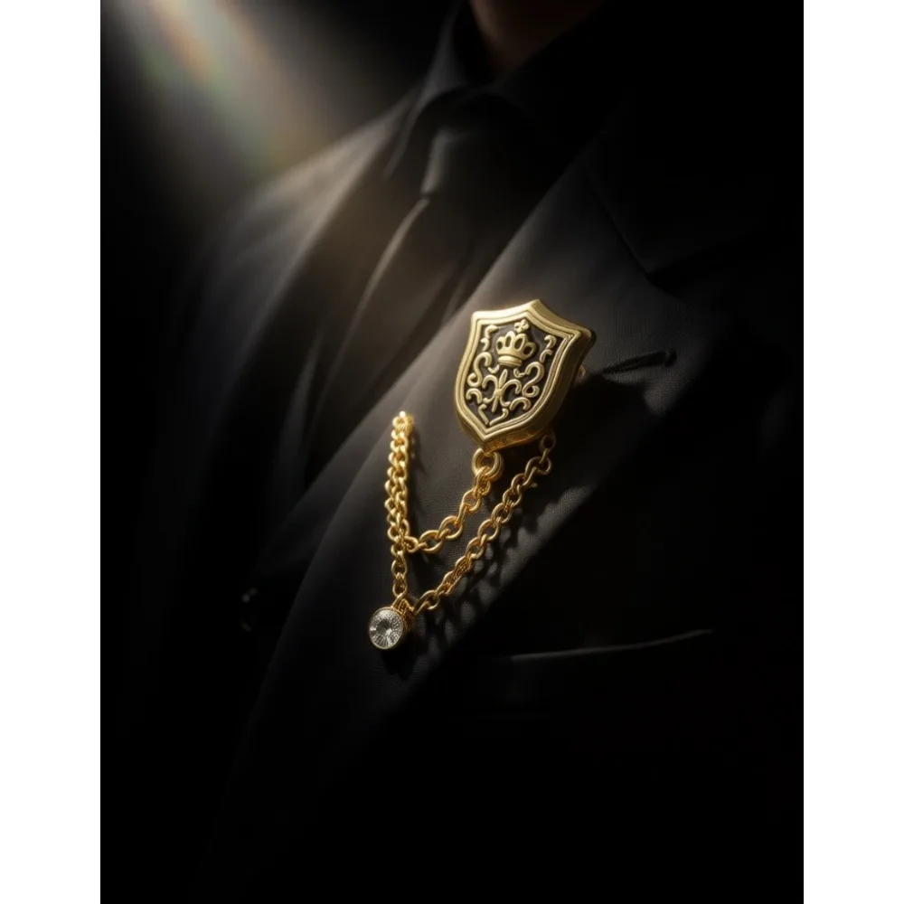 

Золотая брошь-булавка в виде средневекового щита для воротника рубашки, аксессуар для костюма для мужчин и женщин