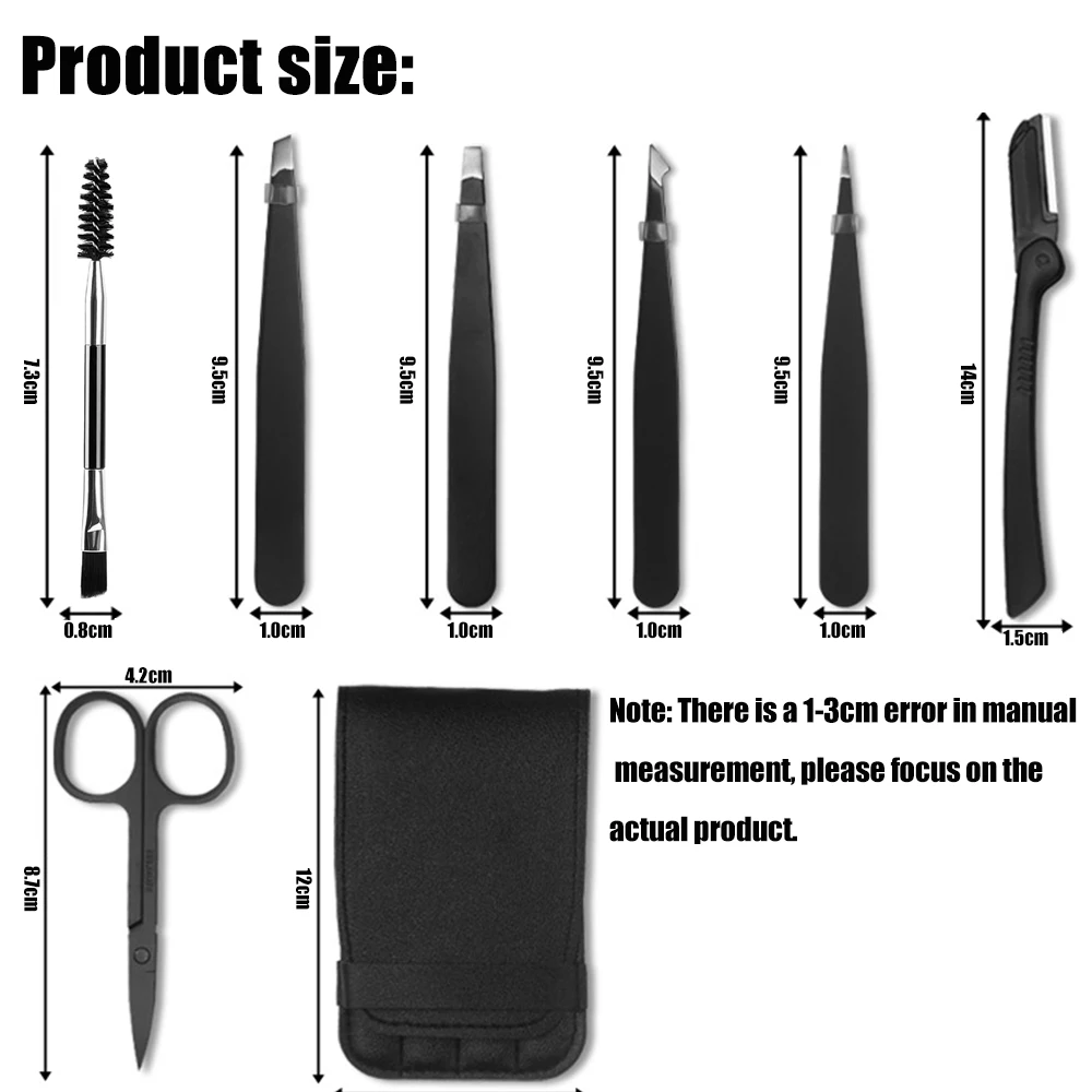 Conjunto de pinças de sobrancelha profissional, 6/8 peças, aço inoxidável, com faca de sobrancelha, tesoura para beleza, ferramenta de remoção de pelos faciais