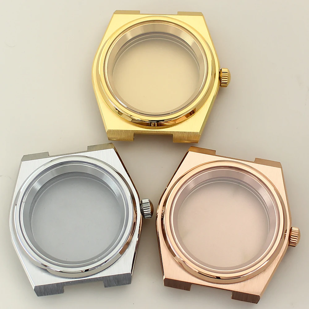 

Silvery 40mm NH35 Watch Case Sapphire Glass For Mod PRX Super Player NH35 NH36 NH38/34 Solid Bottom Cover 28.5mmDial Watch Parts