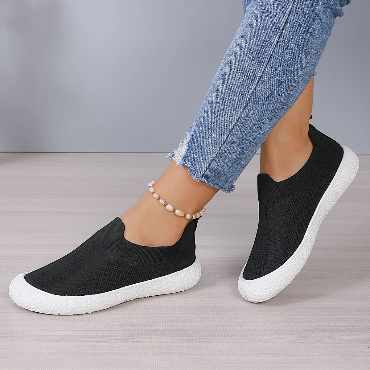 Zapatillas de deporte de malla transpirable para mujer, mocasines de punto sin cordones, zapatos informales ligeros antideslizantes, otoño