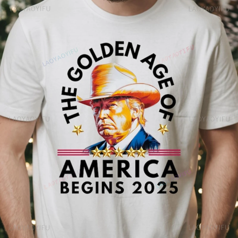 Trump Inauguration Day January 20 2025 Graphic T Shirts Digital Golden Age for America Begins Woman Man Cotton T-shirt Camisetas