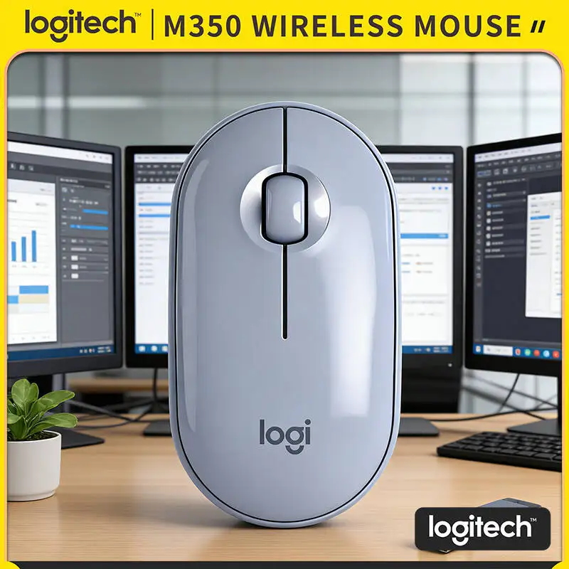 

Logitech M350 Pebble Portable Mouse - Ultra-Slim, Silent Operation, USB Receiver, 10m Range, Ideal for On-the-Go Professionals