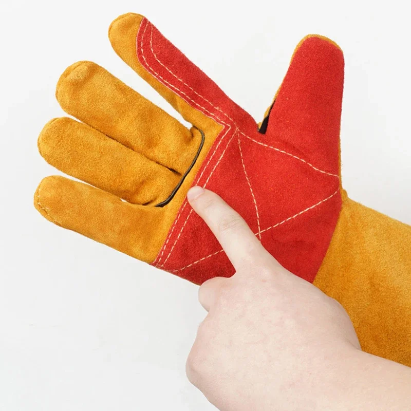 Guantes de guantelete de poda de rosas de jardinería de alta resistencia de 60cm guantes de soldadura de trabajo de manga larga anticalor de cuero dividido de vaca suave y grueso