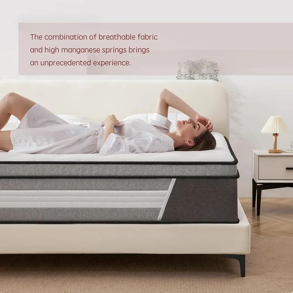 Matelas Hybride à Ressort Nikde 14 Pouces dans une Boîte avec Mousse à Mémoire de Forme, Accessoire à Ressort Enveloppé