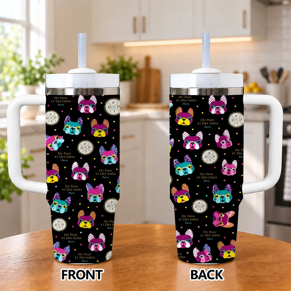Du Pain et des Idees Vacuum Flasks 40oz Insulated Stainless Steel Tumbler with Handle & Straw, Hot Cold Gift Cup