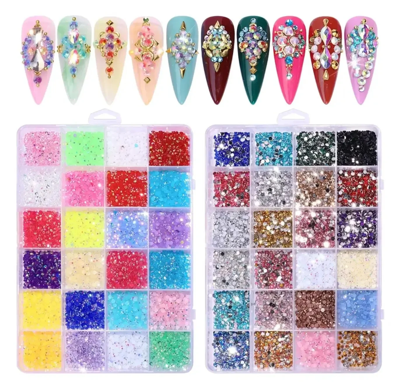 

3500 Pcs Round Resin Flat Bottom Color Glitter Rhinestones DIY 3D Nail Art Decoration Accessories