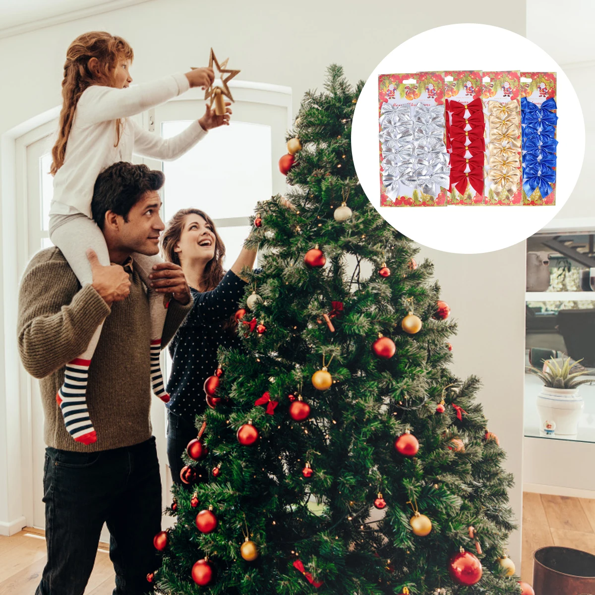 

48 Pcs Bow Decoration Christmas Tree Hanging Xmas Decorations Crafts Red Bows Bowknot Ornament Outdoor