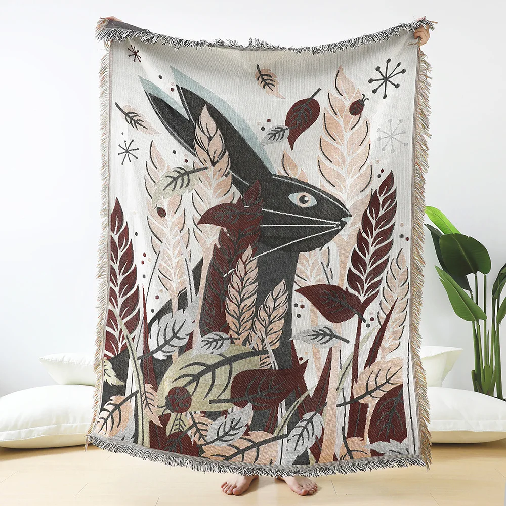 160x130cm Nordic Style Rabbit Design Throws Blanket with Fringe Polar Bear and Eagle Blankets for Chair Sofa Couch Cover Gift