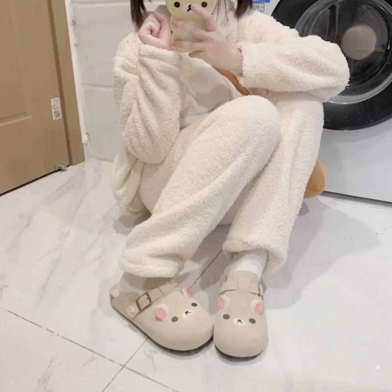 2025 New Rilakkuma Anime Periphery Thick Bottom Retro Half Baotou Bear Sister Cartoon Shaped Women'S Shoes Anime Periphery