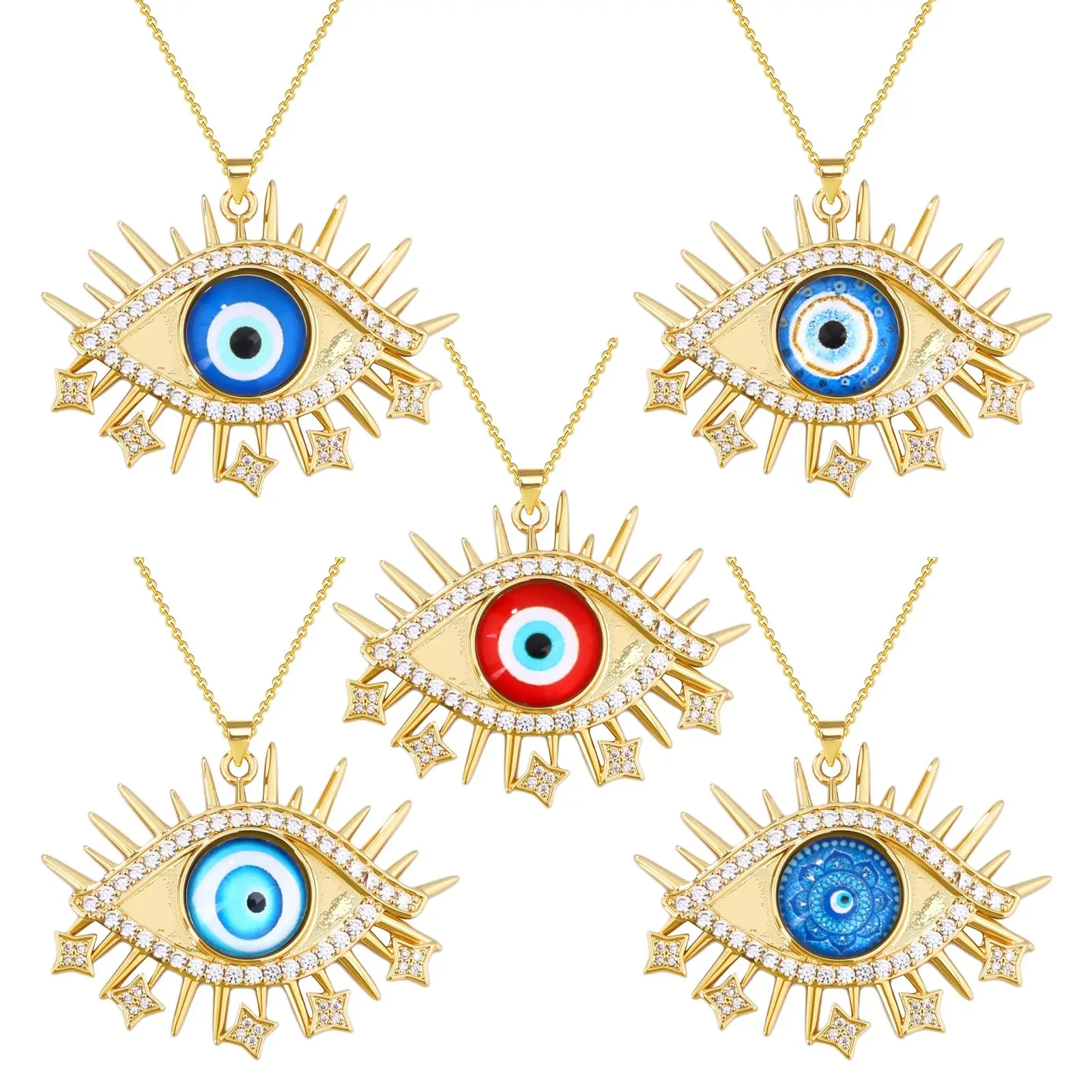 

10PCS Wholesale Evil Blue Eye Necklace Charm Copper Turkish Handmade Pendant Women Men Bohemian Jewelry Gift Adjustable Chain