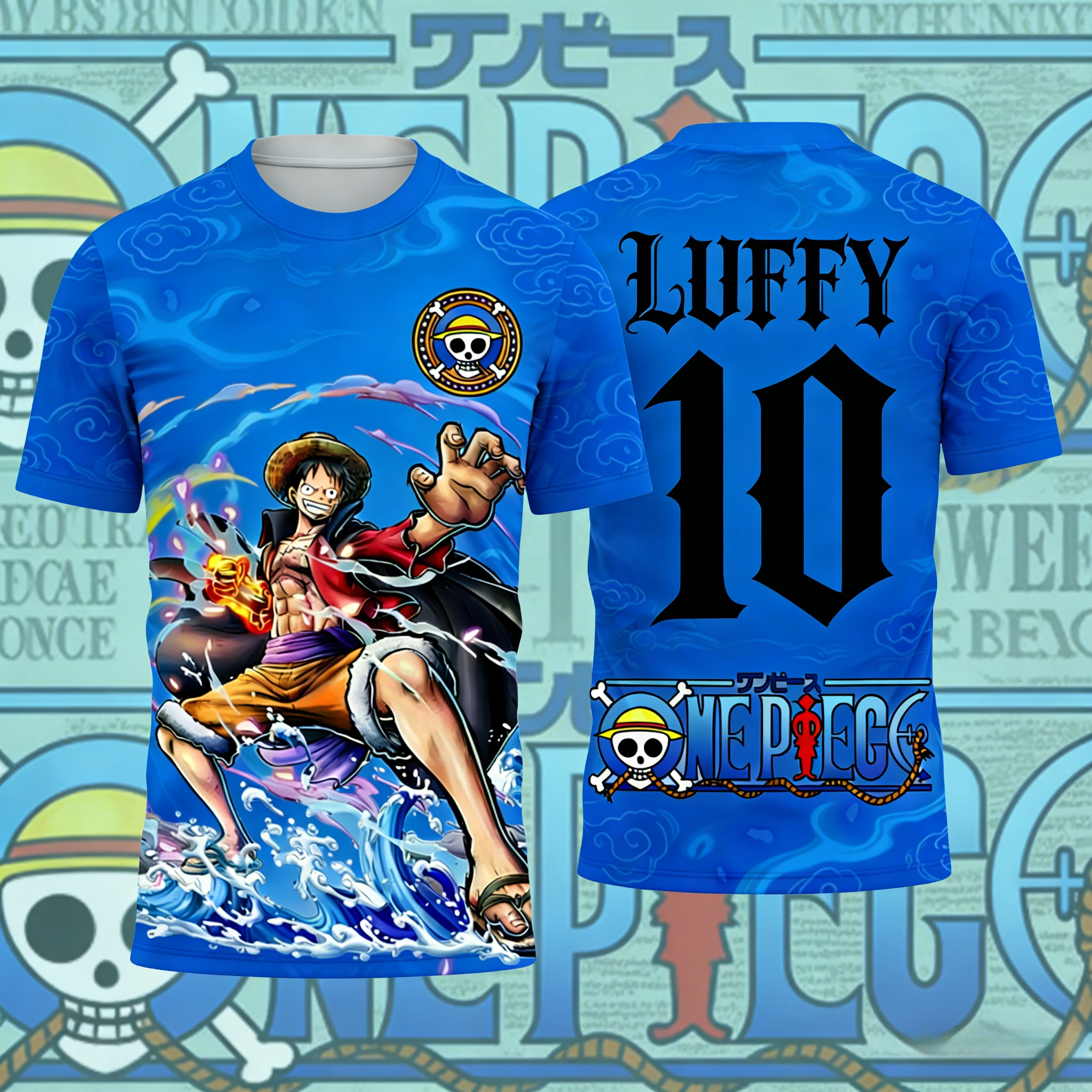 Camiseta de One Piece Luffy Gear 5 con Estampado Completo en Monocromo 3D, Camiseta de Anime y Cómic 2026 para Adultos y Niños, Talla Grande, Estilo Y2K