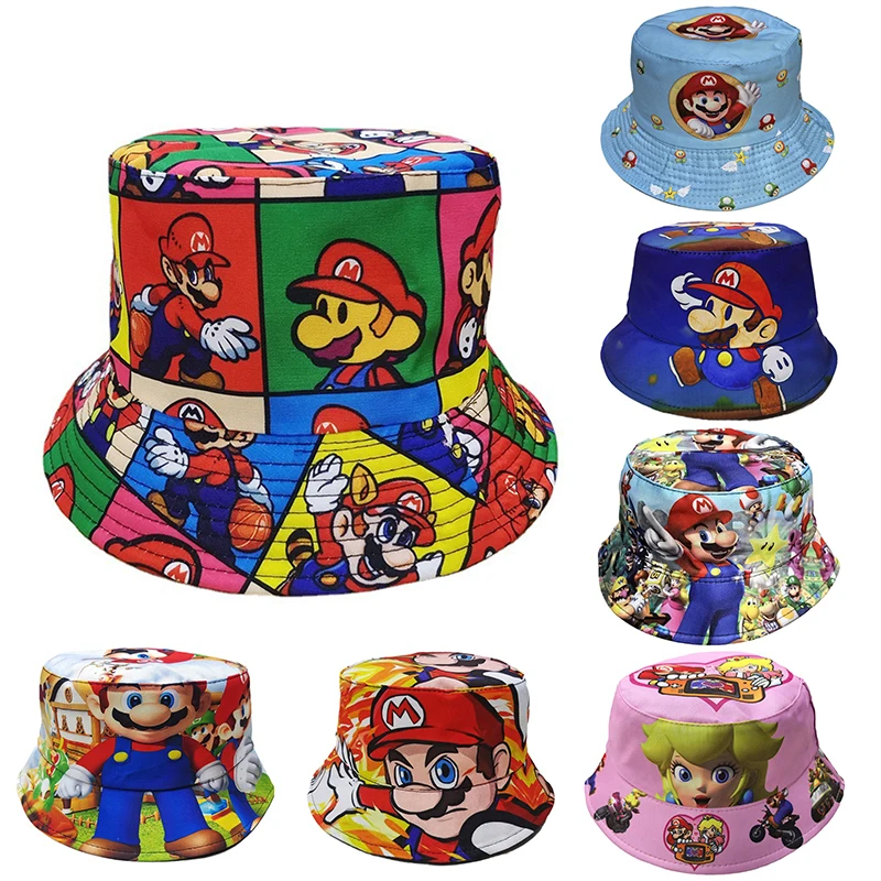 MINISO Anime dibujos animados Super Mario Bros niños sombrero con forma de cubo moda niños niñas deporte al aire libre pescador sombrilla sombrero cuatro estaciones