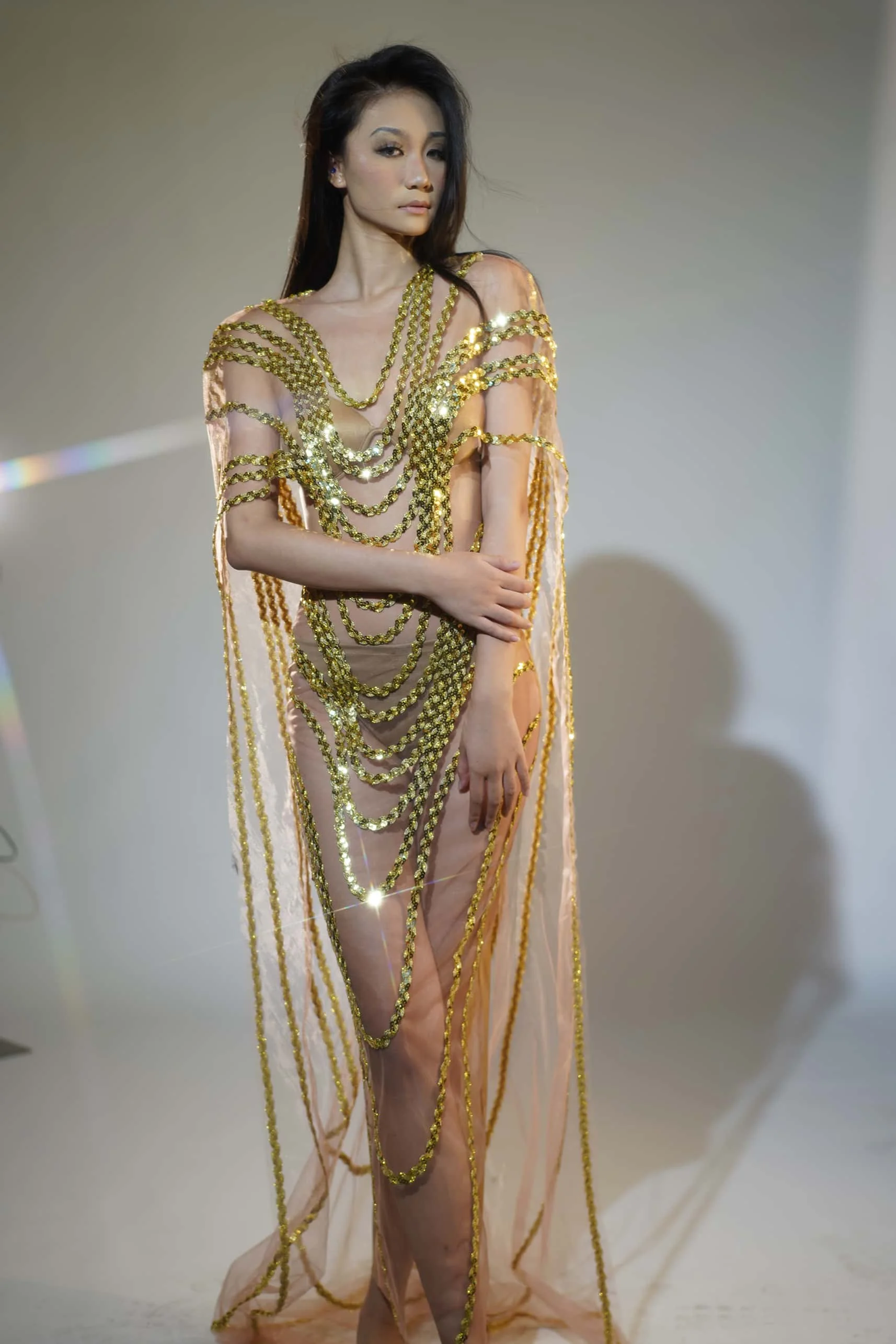 Sparkly Gold Sequins Mesh Celebrate Evening Prom Gown Long Dress Birthday Outfit Singer Stage Wear Show Costume Fengshui