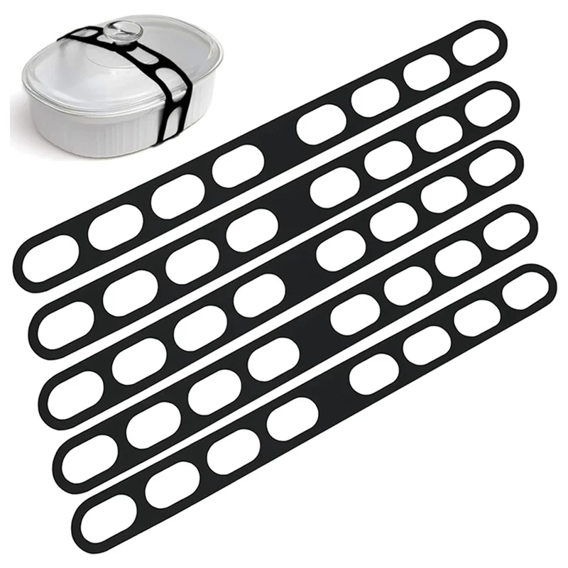 ABZV-Universal 5Pcs Crockpots 접시 운반 뚜껑 고정용 실리카 재사용 가능한 뚜껑 래치 스트랩