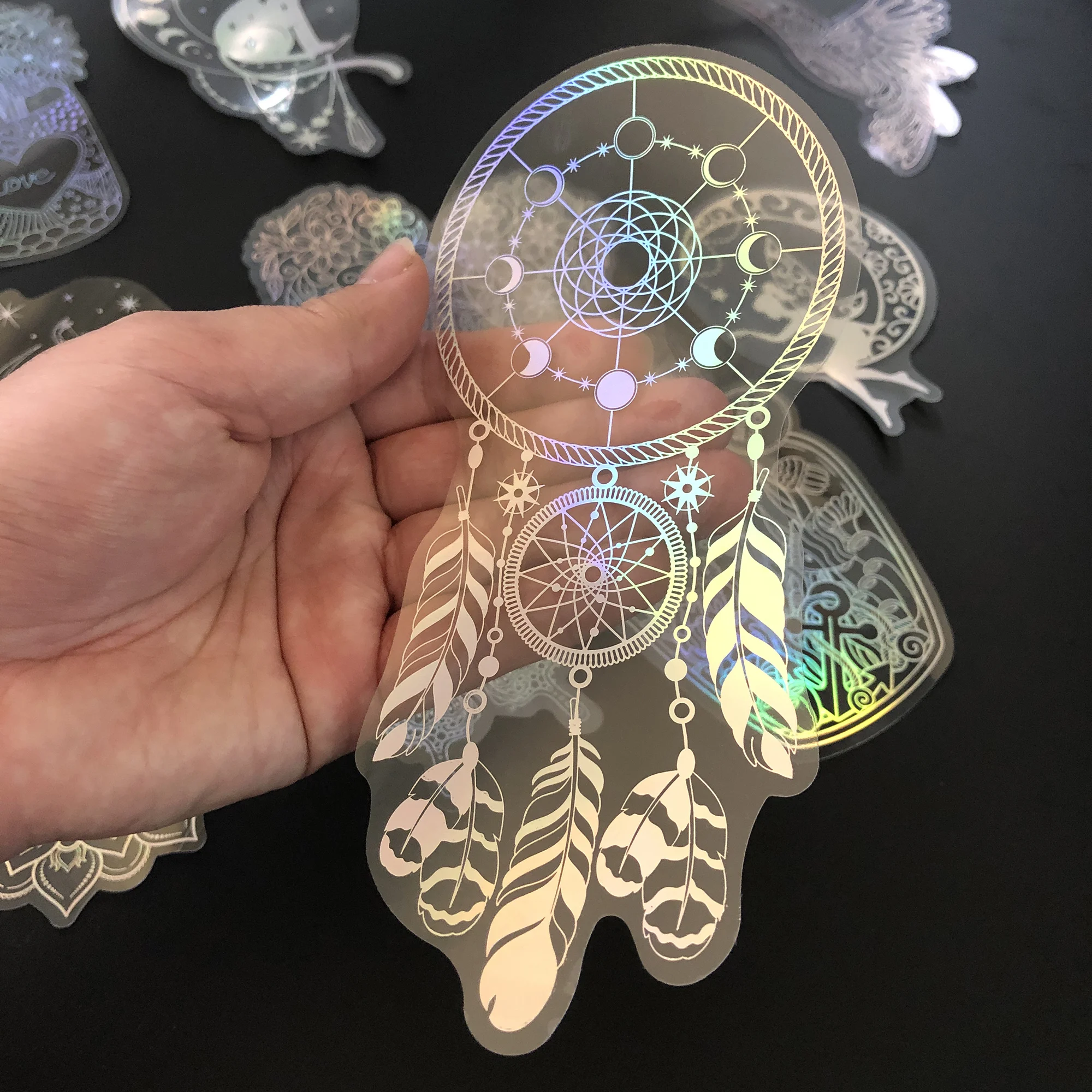 10 Pack Larger Stickers Holographic Glitter PET Transparent Shiny Waterproof Adhesive DIY Materials, Max Size 8.5 x 17.9 CM