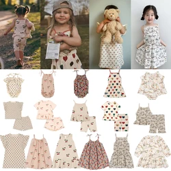 Children Clothes Suit 2024 Summer KS Girls Heart Print T-shirt Shorts Kids Dresses Baby Sling Tops T Rompers Casual Outfit Sets