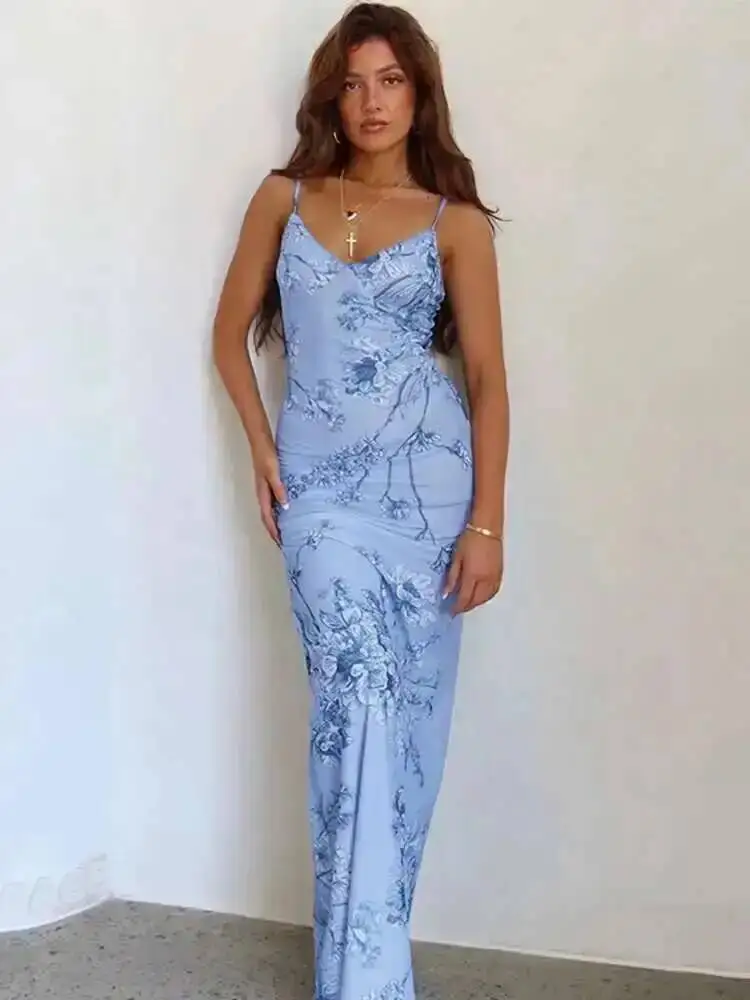 Townlike 우아한 긴 맥시 드레스 여성 스파게티 스트랩 2023 여름 드레스 슬림 Bodycon Backless 나이트 클럽 섹시한 파티 드레스