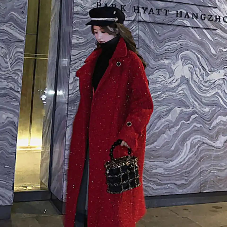 Autumn Winter Thiened Woolen Coat Women's Mid-Length Korean Sle Waist-Cinching High-End Personali Large Coat