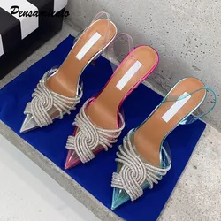 Brand 10cm Thin High heels Women Sandals Fashion Transparent PVC Rhinestone Slingbacks Gladiator Sandals Summer Party Prom Shoes