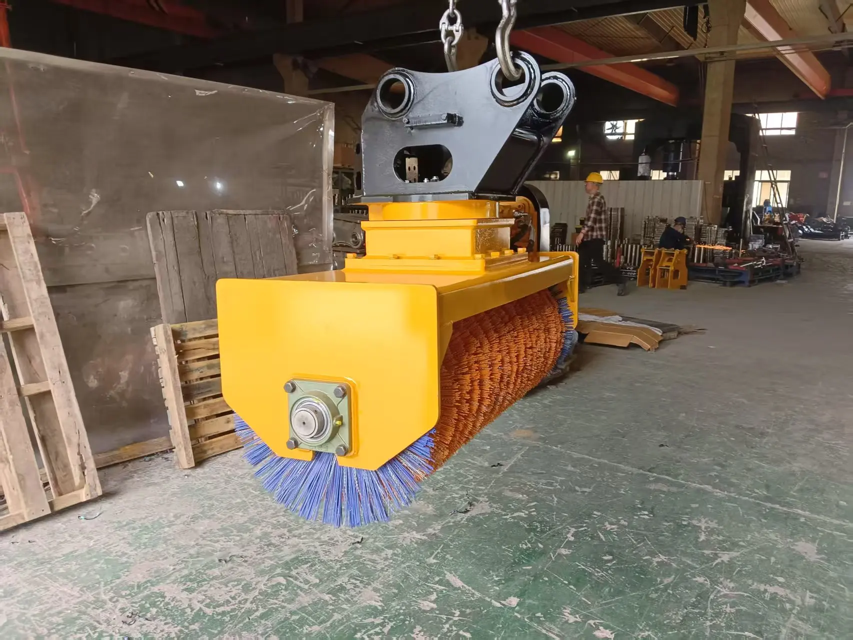 Rotating Hydraulic Carbon Steel Sweeper Brush For 5-8 Ton Excavator Construction Machinery Attachments