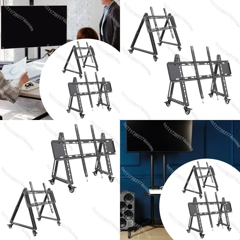 Low Profile Mobile TV Stand with Wheels Adjustable Metal Floor Monitor Cart Space Saving Rolling Display Bracket for